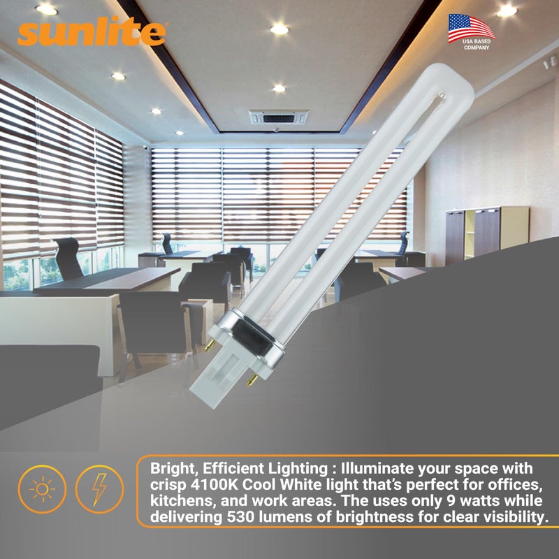 Sunlite PL9/SP41K/10PK 2-Pin Fluorescent 9W 4100K Cool White U Shaped PL CFL Twin Tube Plugin Light Bulbs with G23 Base (10 Pack) - Image 5